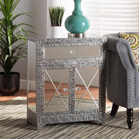 Baxton Studio Wycliff Industrial Glam and Luxe Silver Finished Metal and Mirrored Glass 1Drawer Sideboard Buffet 212-12005-ZORO